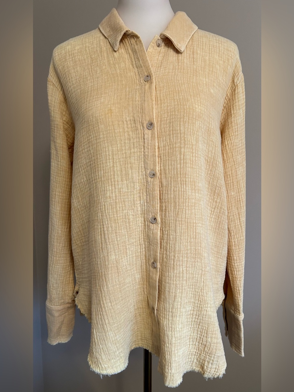 NWT - Mystree Cotton Gauze Blouse in Distressed Yellow - Oversized